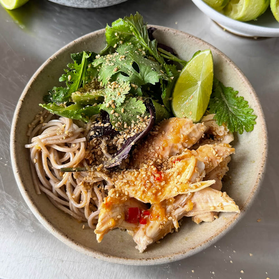 Crispy chicken with lime, ginger &amp; sesame leaf salad by Kitty Coles