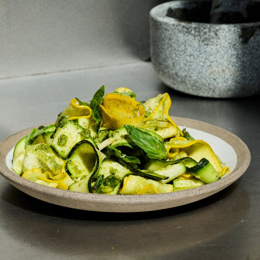 Pesto-dressed raw courgettes