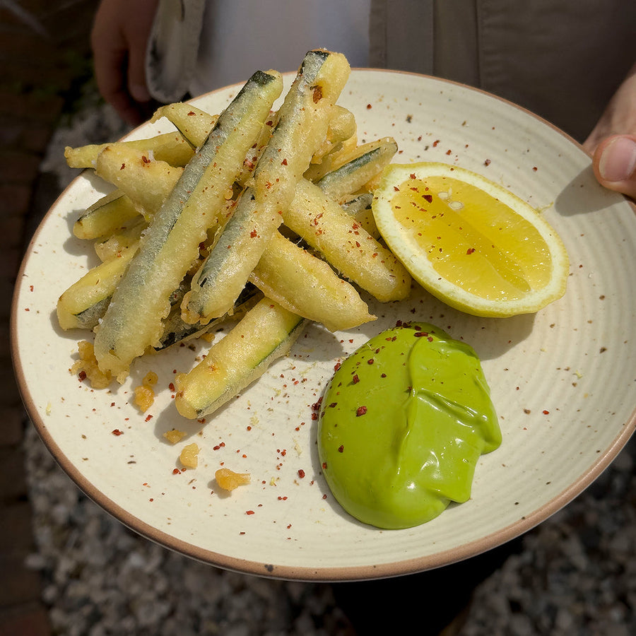 Courgette fritti with basil aioli by Jonny Mulyk