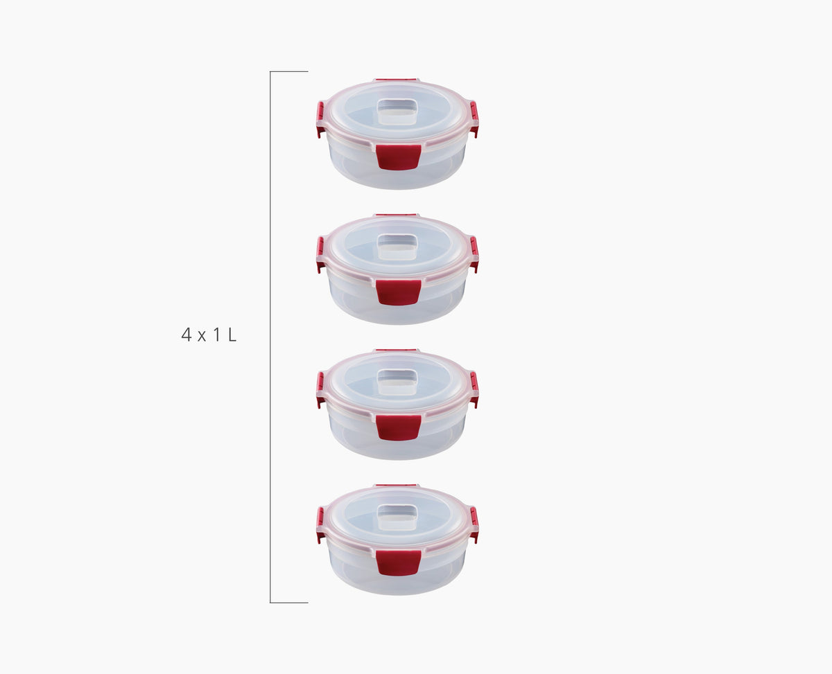 Nest Lock 4-Piece Red 1L Round Container Set