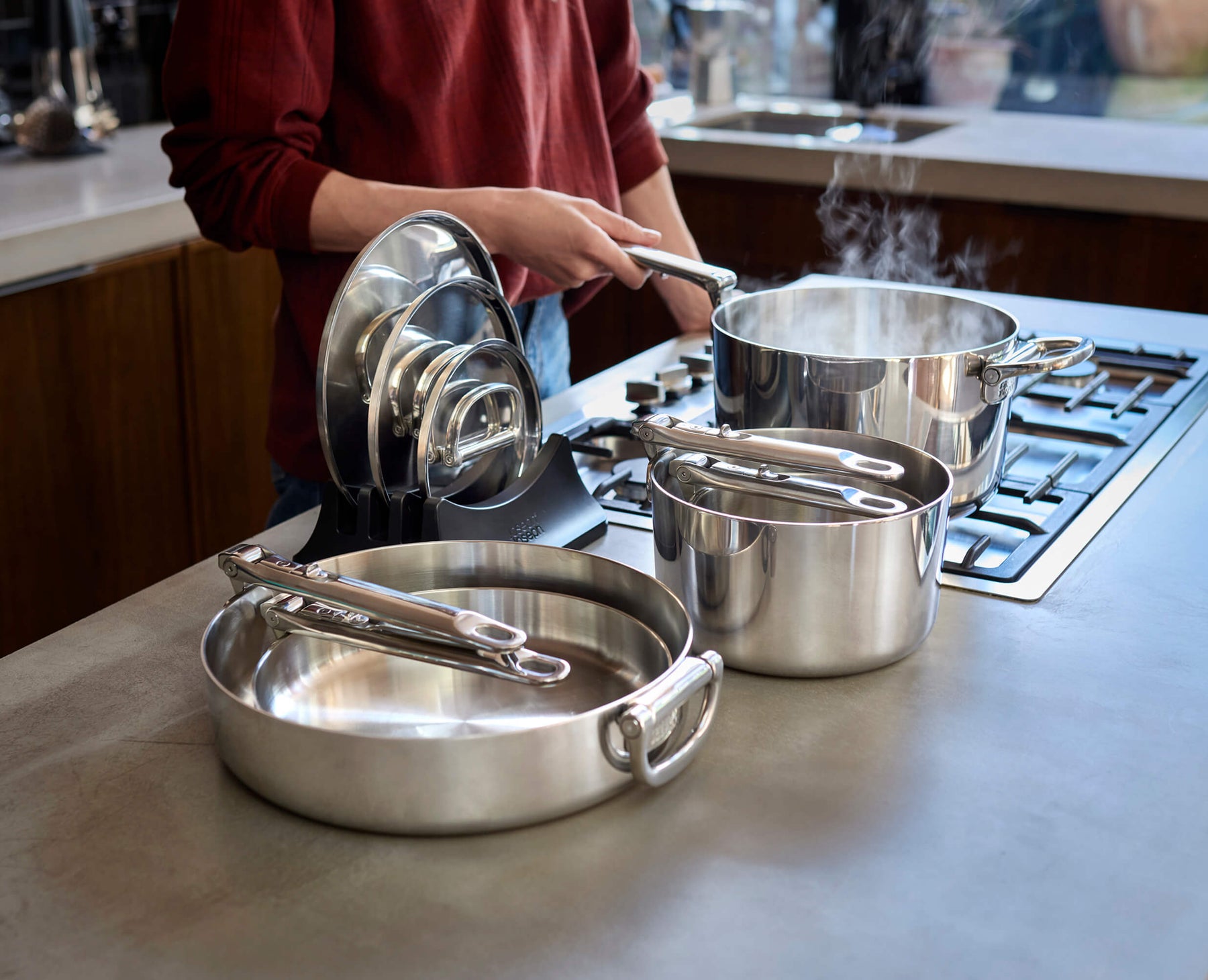Space Steel Folding Handle 5-Piece Cookware Set