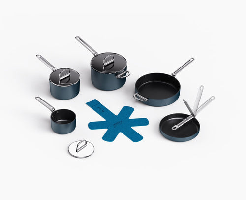 Space Folding Handle Non-Stick 5-Piece Blue Cookware Set