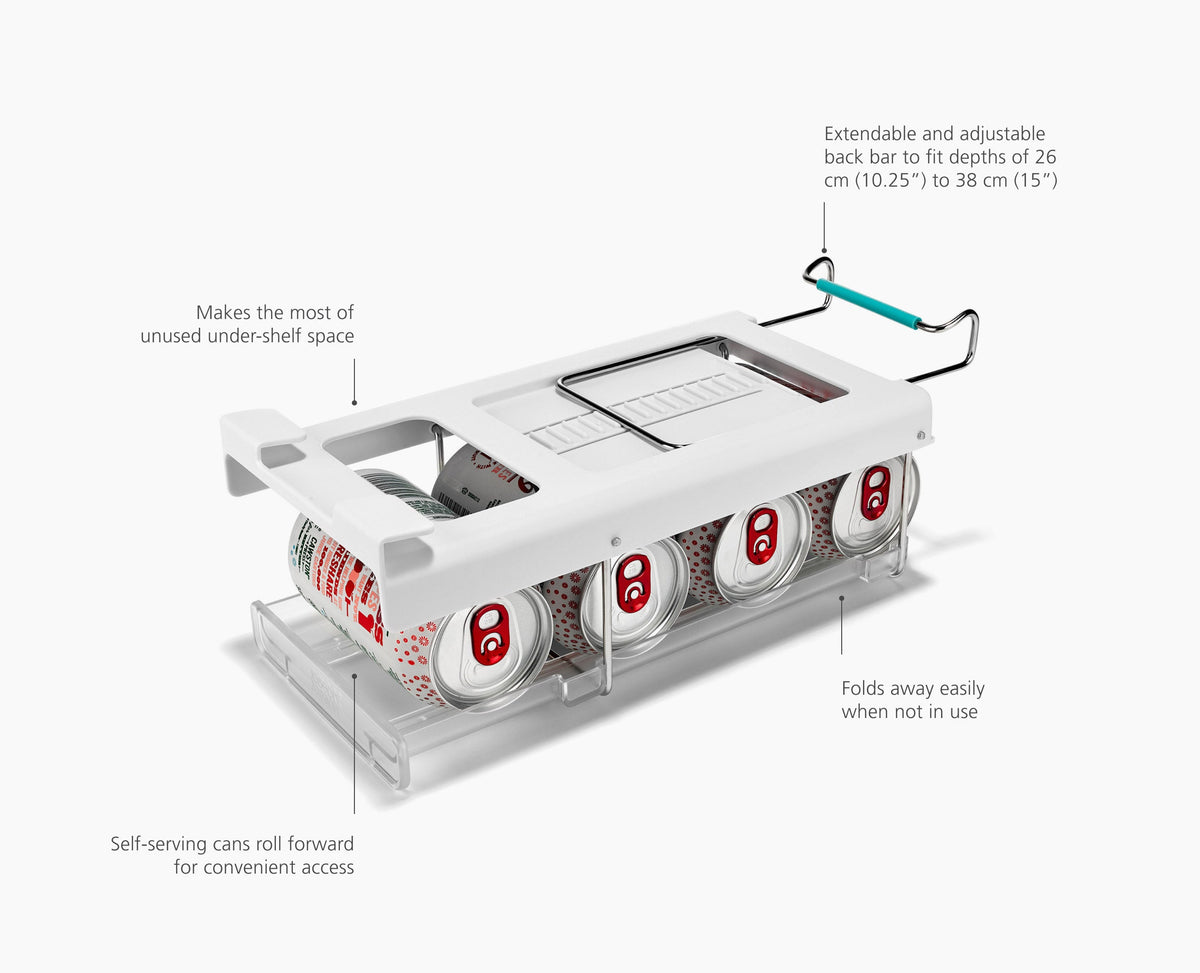 FridgeStore™ Under-Shelf Bottle Holder &amp; Can Dispenser