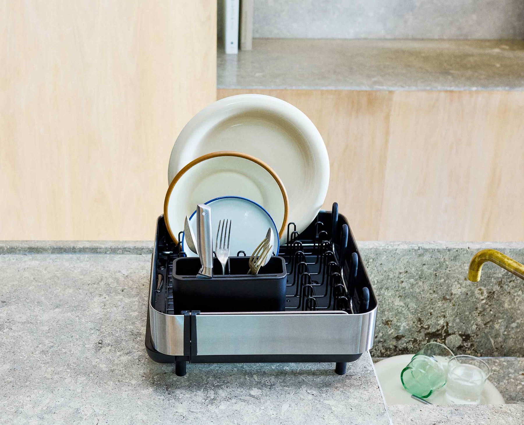 Extend™ Steel Plus Expandable Black Dish Drainer with Wine Glass Rack