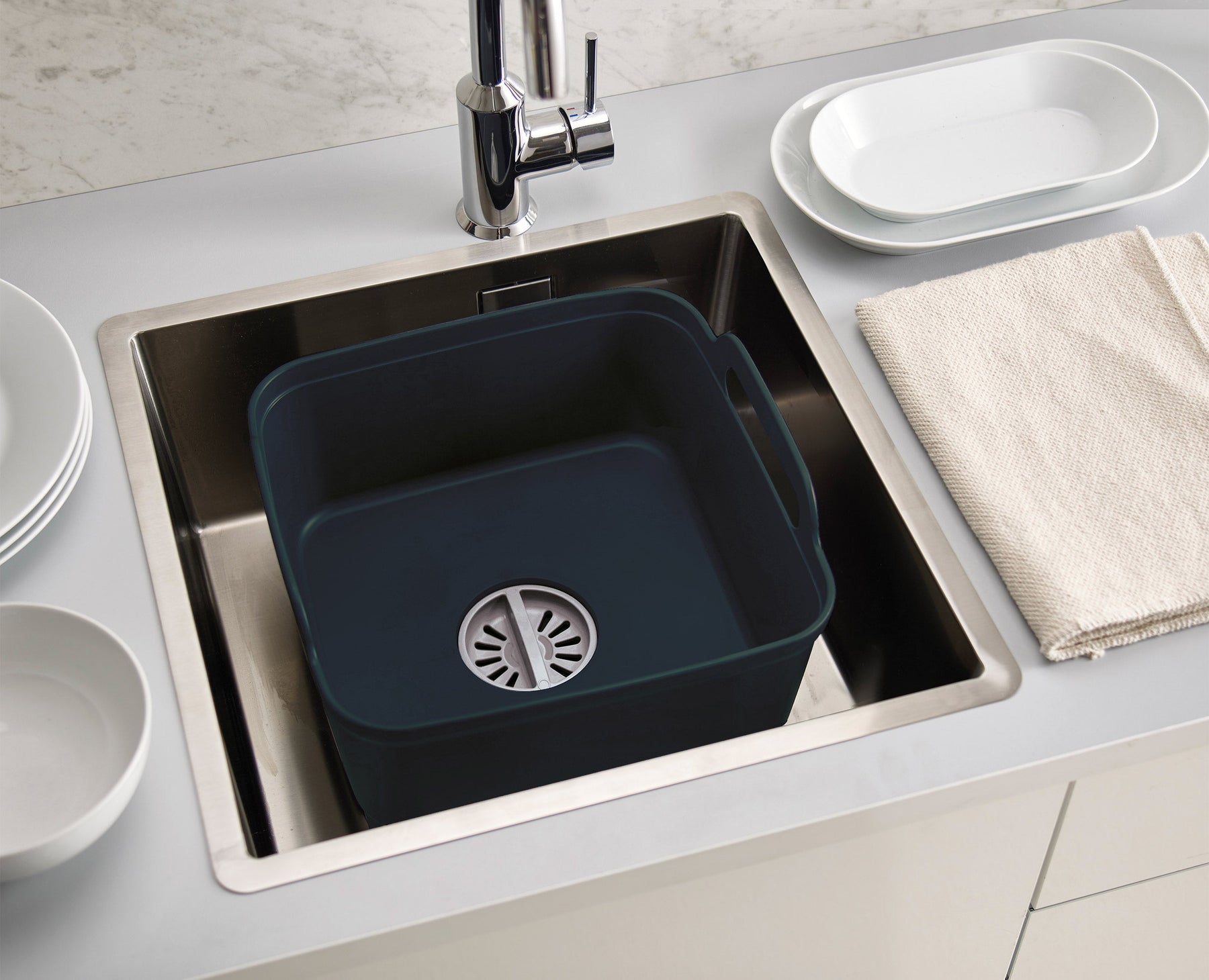 3-piece Grey Drainer, Washing-up Bowl &amp; Brush Set