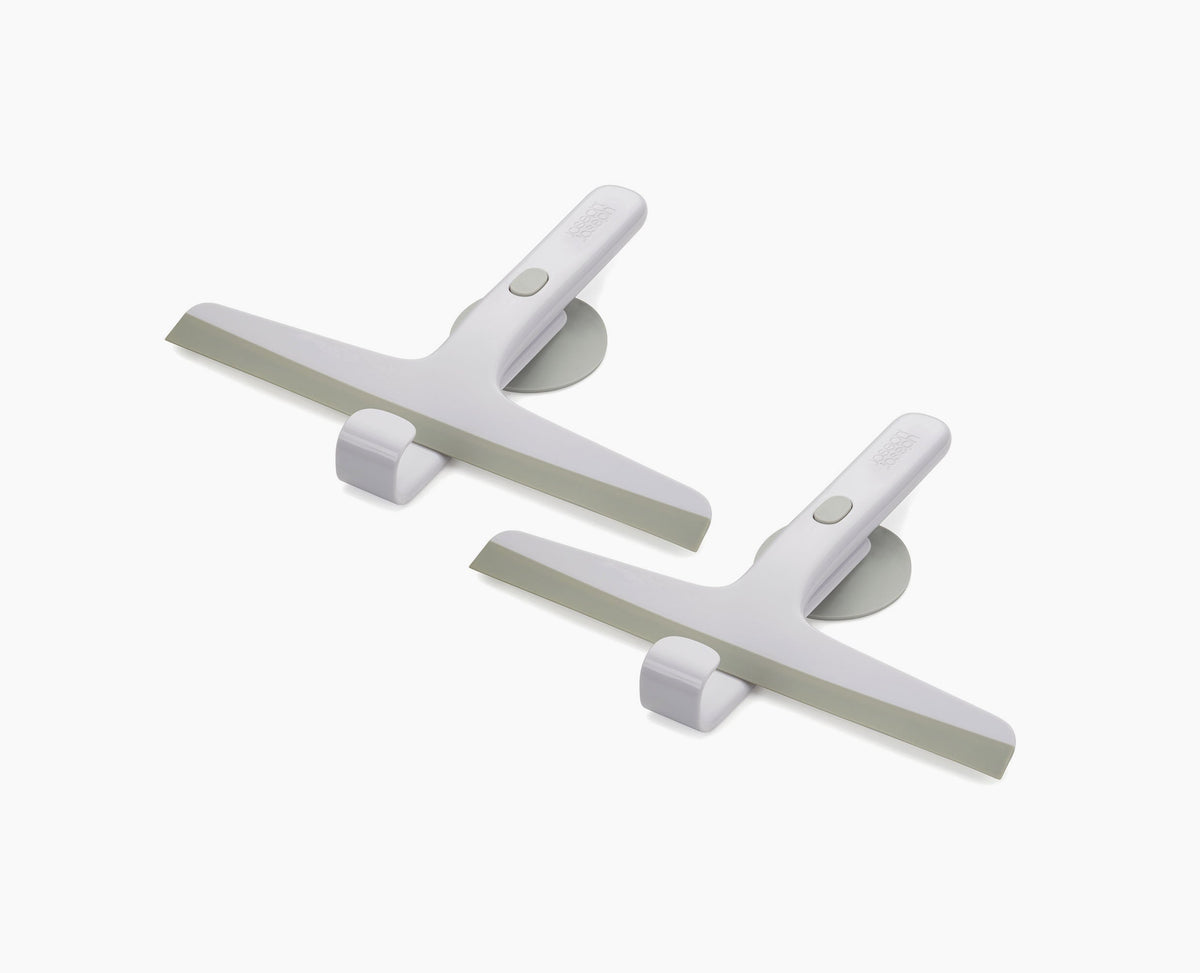 EasyStore™ Pack of 2 Light Grey Shower Squeegees with Storage Hook